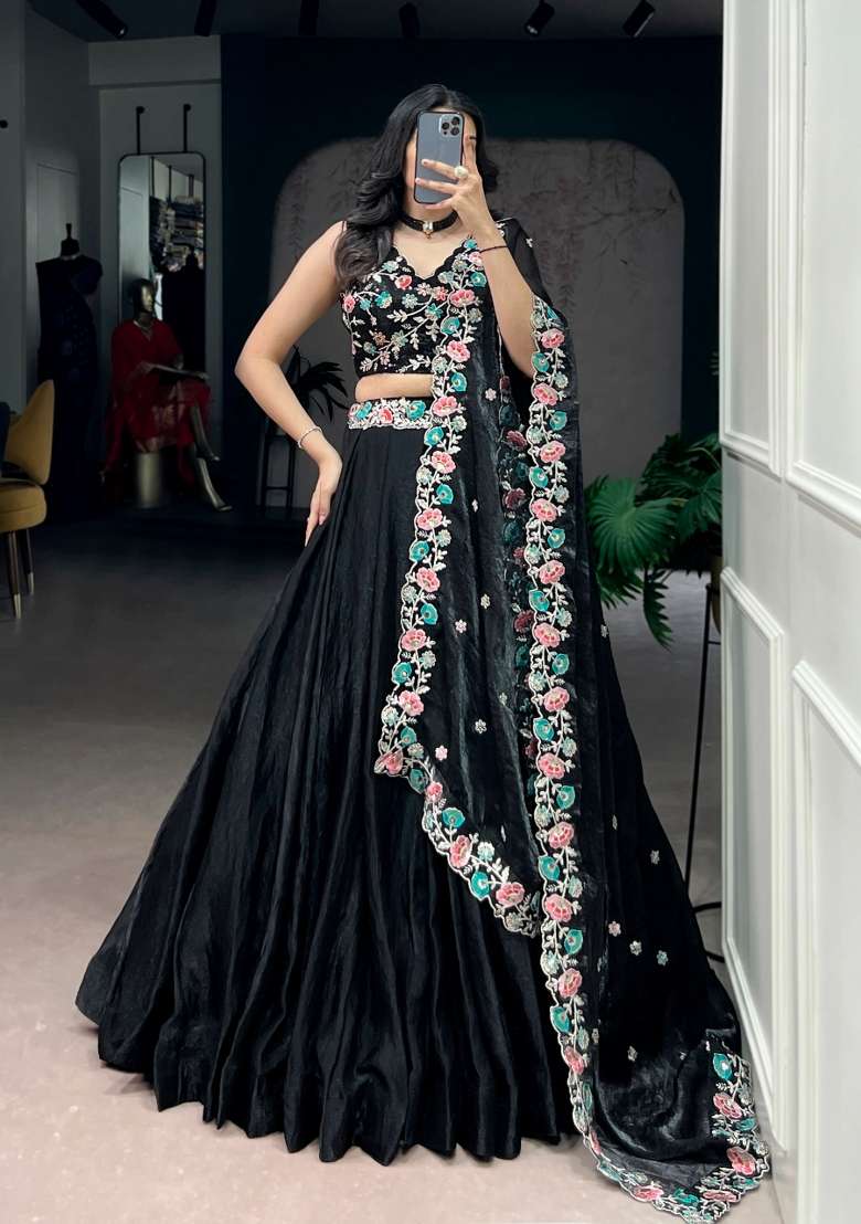 Black Embroidered Fendi Lehenga Set - Indya