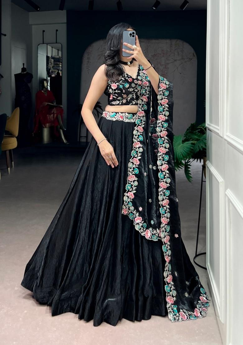 Black Embroidered Fendi Lehenga Set - Indya