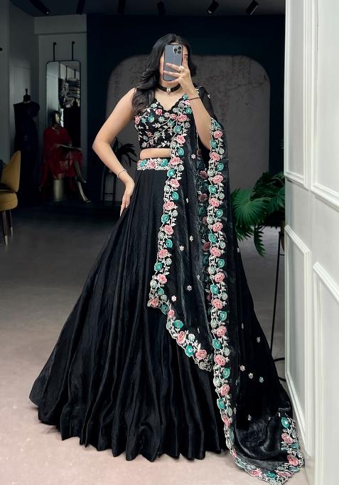 Black Embroidered Fendi Lehenga Set