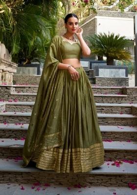 Mehendi Zari Work Chanderi Lehenga Set