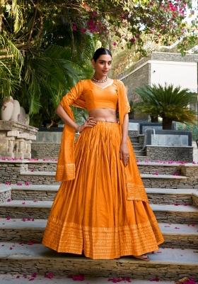 Orange Zari Work Chanderi Lehenga Set