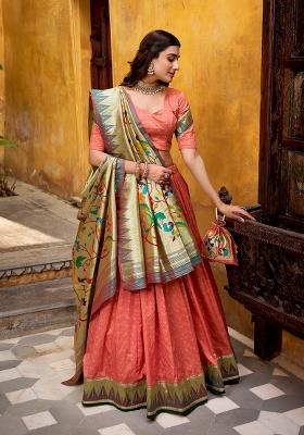 Peacock Zari Work Silk Blend Lehenga Set