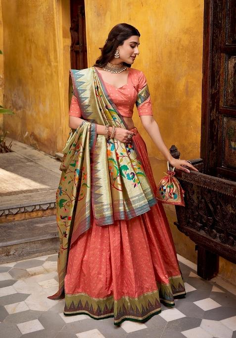 Peacock Zari Work Silk Blend Lehenga Set