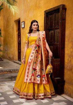 Green Zari Work Silk Blend Lehenga Set