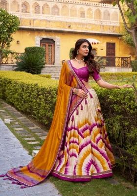 Wine Printed Silk Blend Lehenga Set