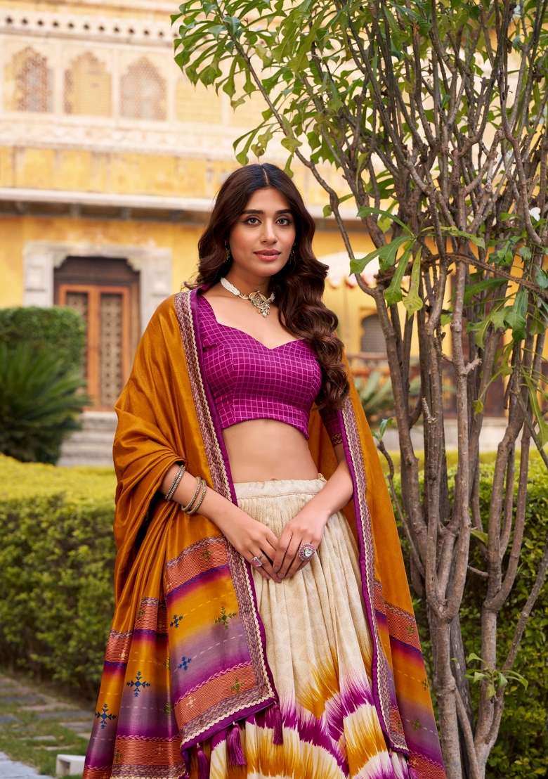Wine Silk Blend Lehenga Set with Printed for Diwali | Wedding & Festive Wear - Indya
