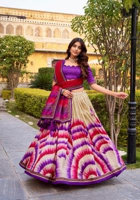 Purple Printed Silk Blend Lehenga Set