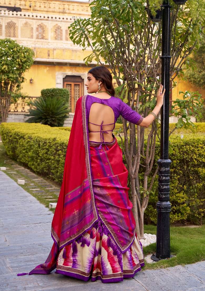 Purple Printed Silk Blend Lehenga Set for Diwali and Festive Wear - Indya