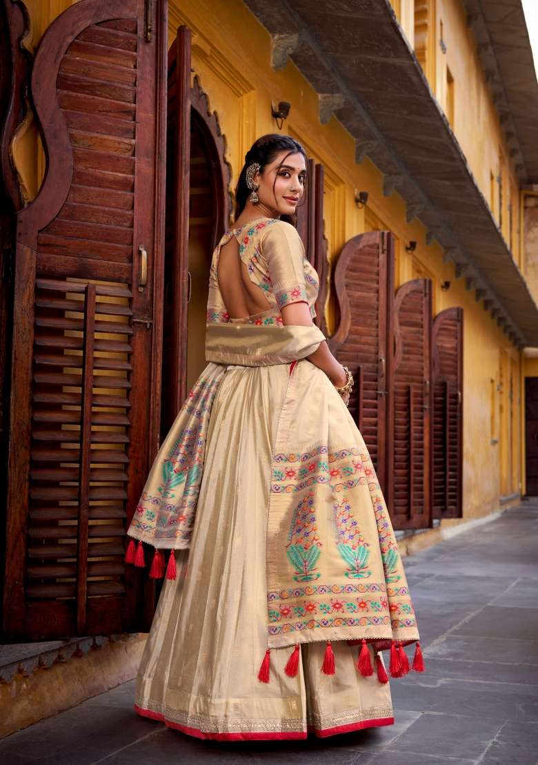 Red Zari Work Shimmer Lehenga Set - Indya