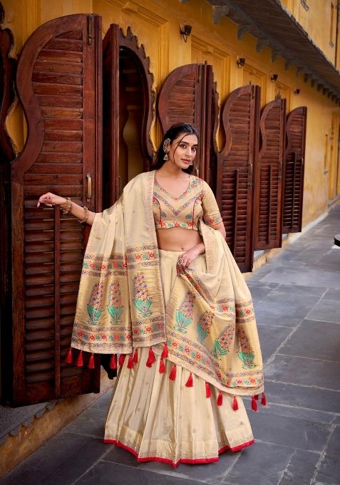 Red Zari Work Shimmer Lehenga Set