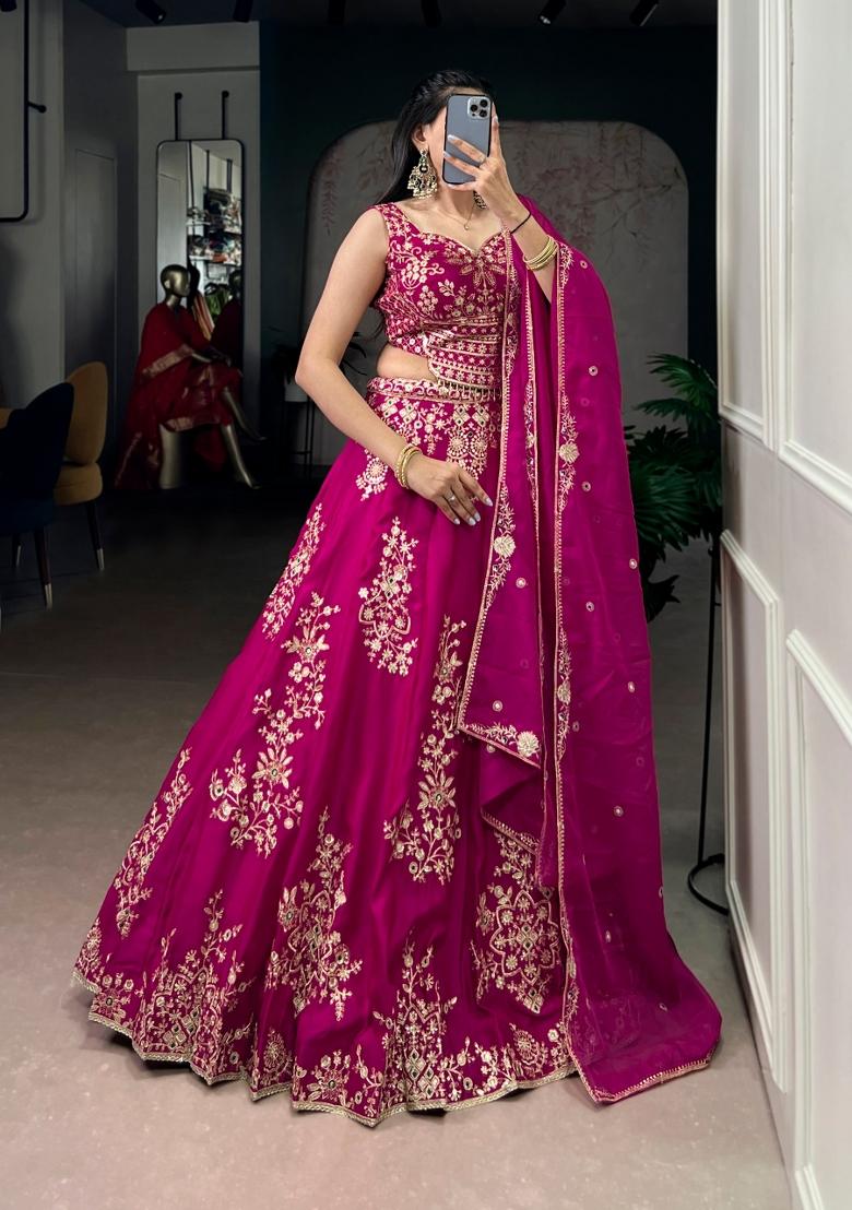 Pink Embroidered Naysha Lehenga Set - Indya