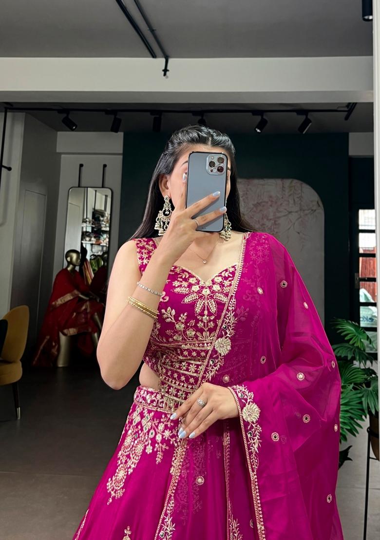 Pink Embroidered Naysha Lehenga Set - Indya