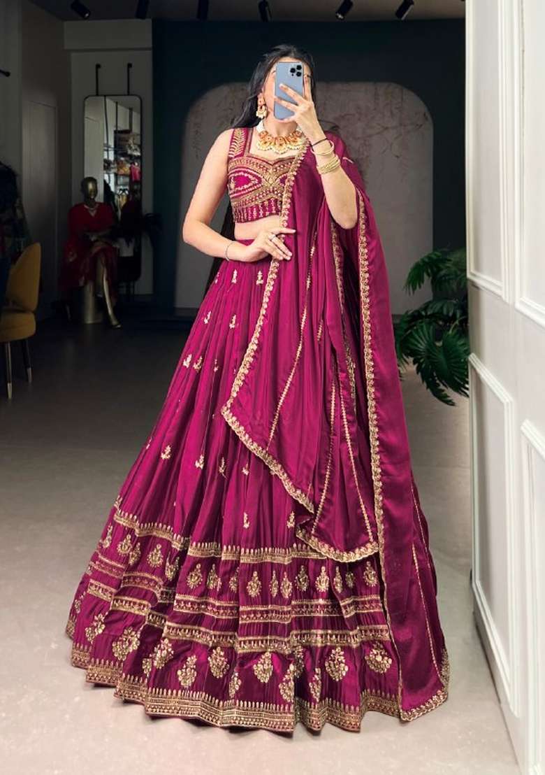 Pink Embroidered Rangoli Lehenga Set - Indya