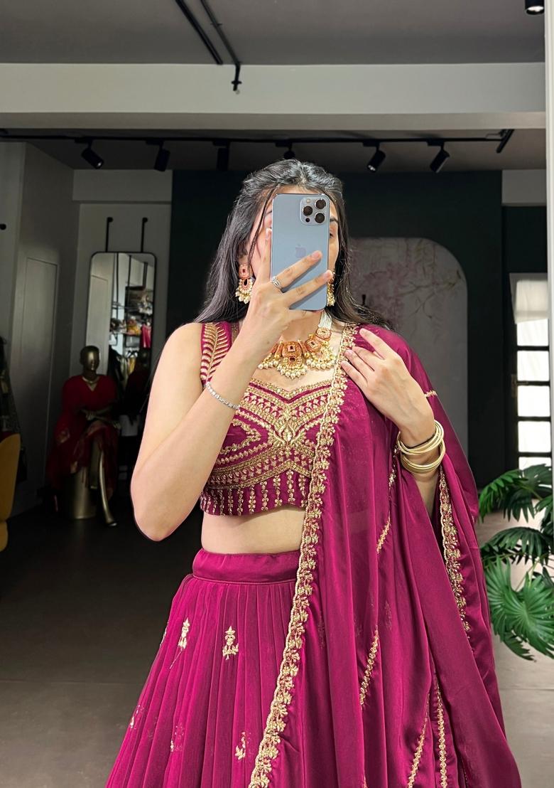 Pink Embroidered Rangoli Lehenga Set - Indya