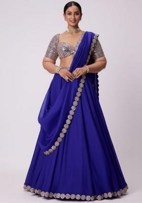 Royal Blue Embroidered Georgette Lahenga Set