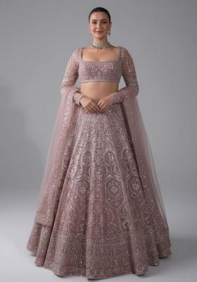 Light Pink Embroidered Silk Blend Lahenga Set