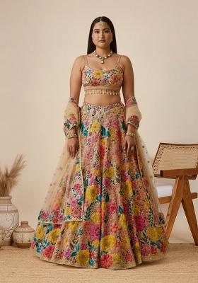 Brown Sequins Work Net Lahenga Set