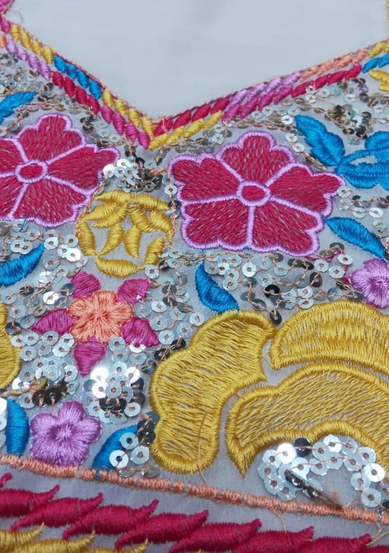 Brown Sequins Work Net Lahenga Set - Indya