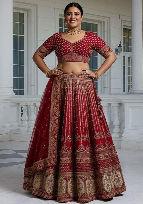 Maroon Sequins Work Silk Blend Lahenga Set