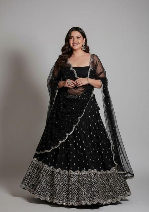 Black Sequins Work Georgette Lahenga Set