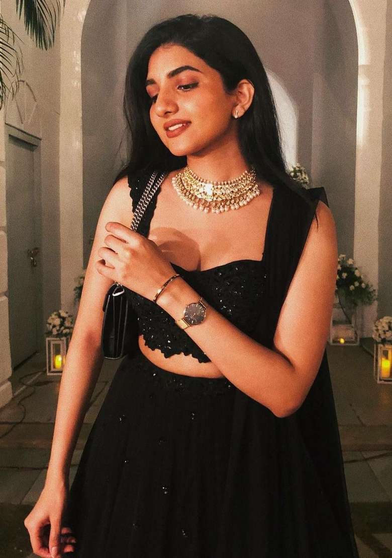 Black Sequins Work Georgette Lahenga Set for Diwali | Wedding & Festive Wear - Indya