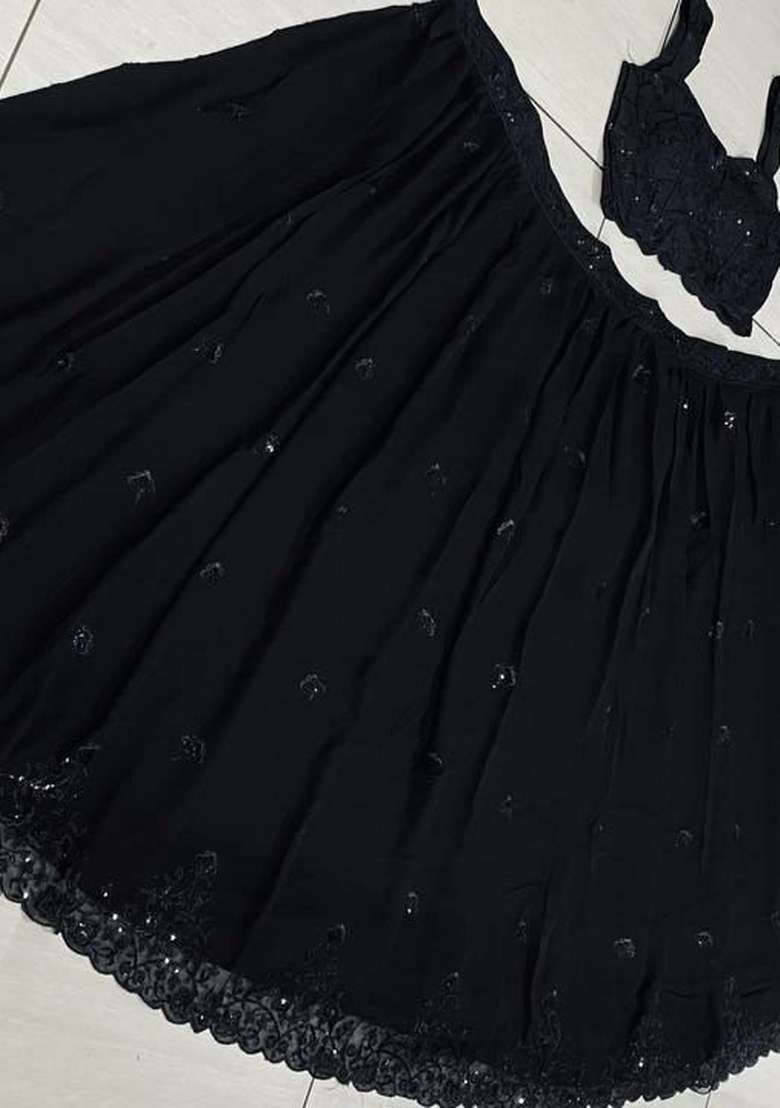 Black Sequins Work Georgette Lahenga Set for Diwali | Wedding & Festive Wear - Indya
