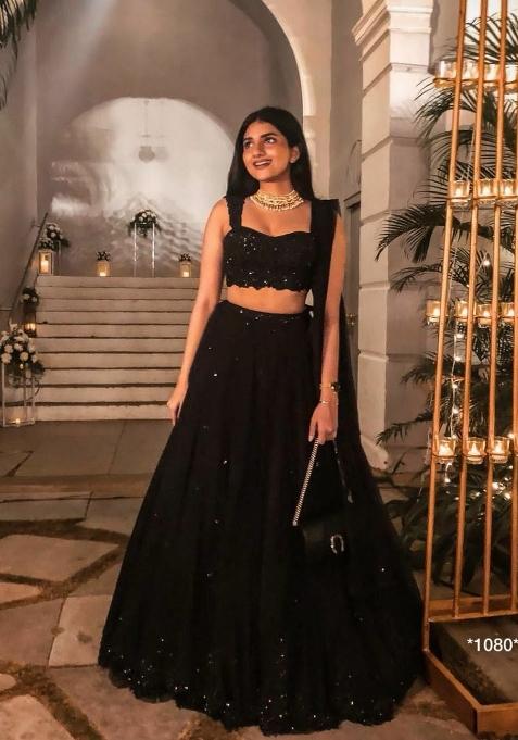 Black Sequins Work Georgette Lahenga Set