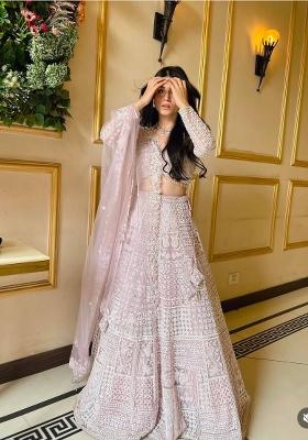 Light Pink Sequins Work Net Lahenga Set