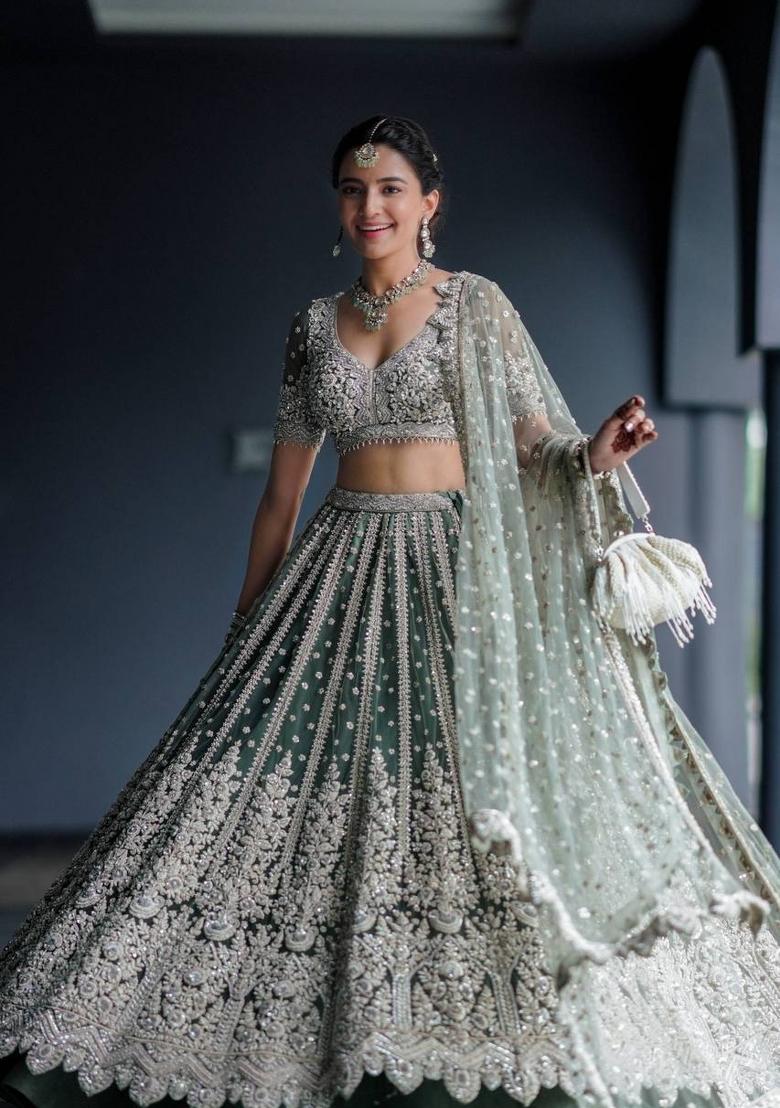 Pista Sequins Work Net Lahenga Set - Indya