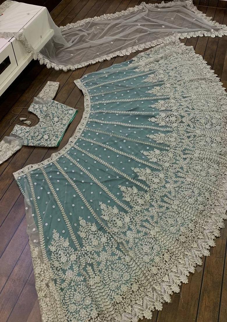 Pista Sequins Work Net Lahenga Set - Indya