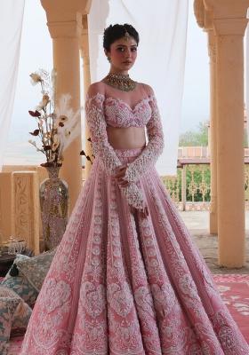 Light Pink Sequins Work Silk Blend Lahenga Set