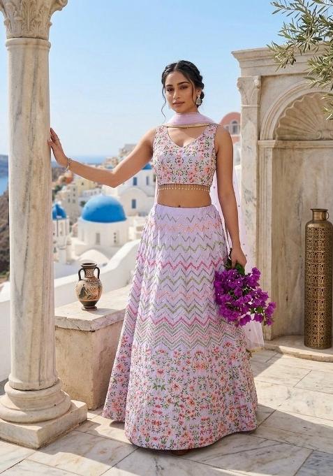 Light Purple Sequins Work Silk Lahenga Set