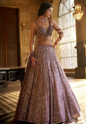Purple Dori Work Silk Blend Lahenga Set