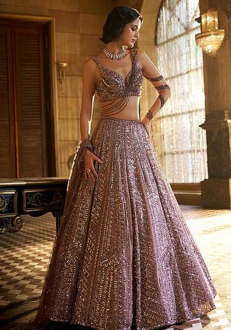 Purple Dori Work Silk Lahenga Set