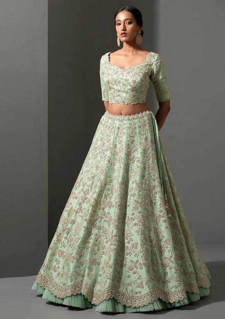 Pista Sequins Work Silk Blend Lahenga Set - Indya