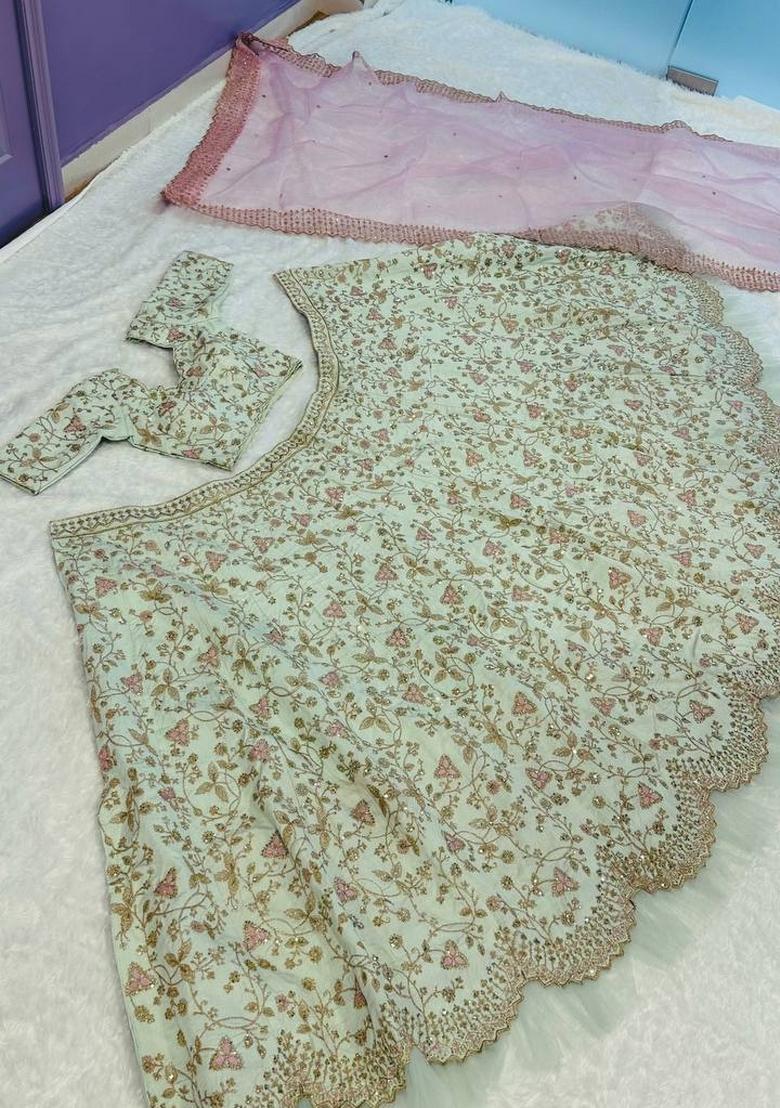Pista Sequins Work Silk Blend Lahenga Set - Indya