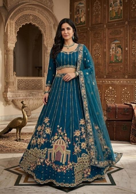 Blue Thread Work Net Lahenga Set