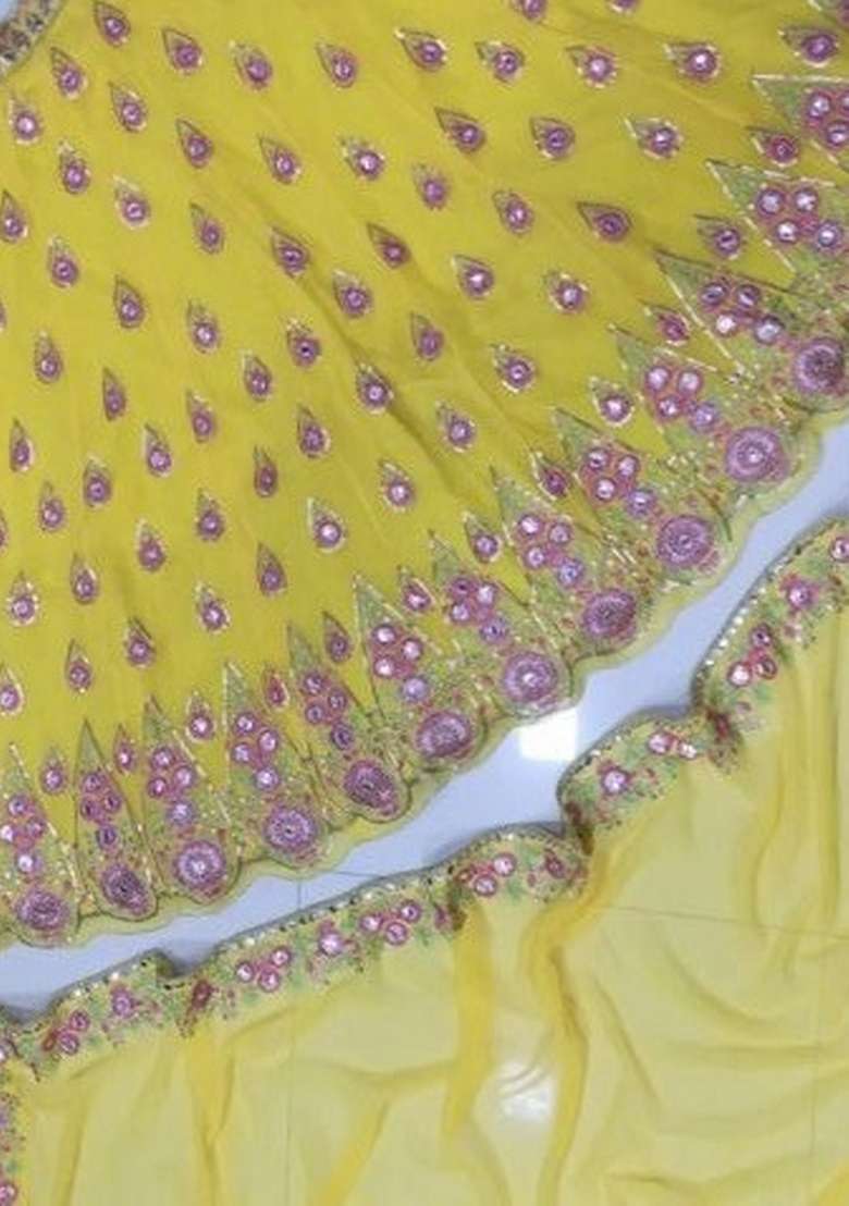Yellow Sequins Work Georgette Lahenga Set for Diwali and Festive Wear - Indya
