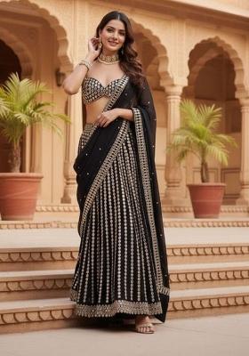 Black Embroidered Silk Blend Lahenga Set