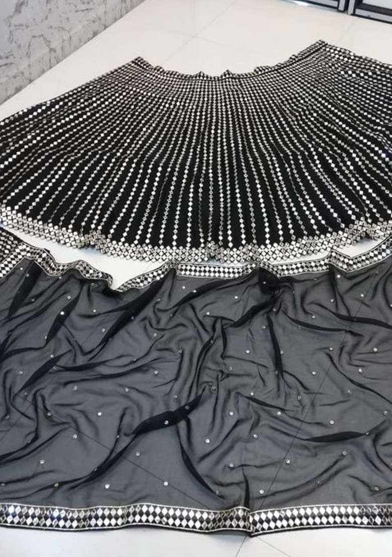 Black Embroidered Silk Blend Lahenga Set for Diwali and Festive Wear - Indya
