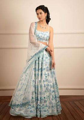 Sky Blue Thread Work Georgette Lahenga Set