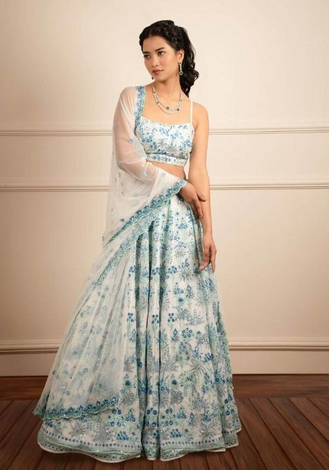 Sky Blue Thread Work Georgette Lahenga Set