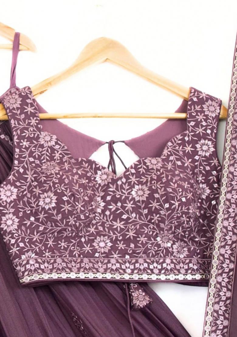 Rose Brown Sequins Work Georgette Lahenga Set - Indya