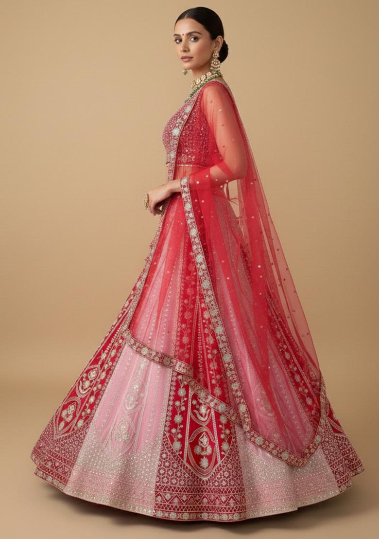 Multicolor Sequins Work Georgette Lahenga Set - Indya