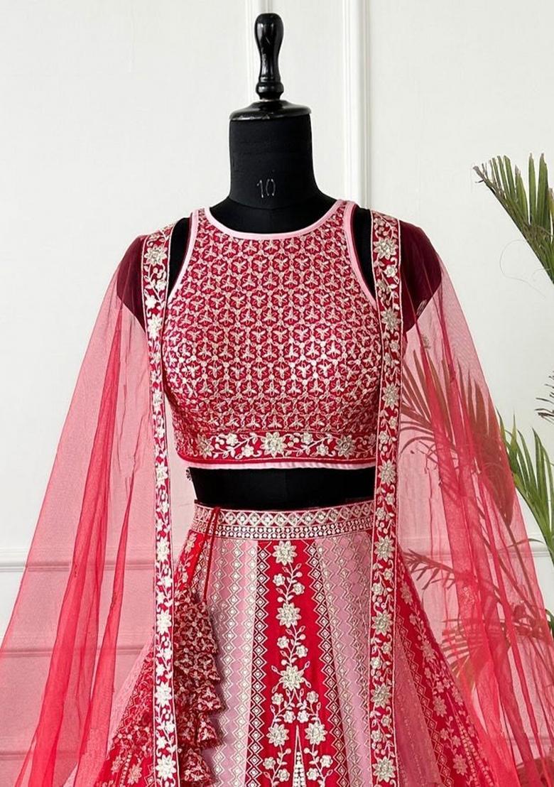 Multicolor Sequins Work Georgette Lahenga Set - Indya