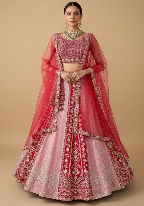 Multicolor Sequins Work Georgette Lahenga Set