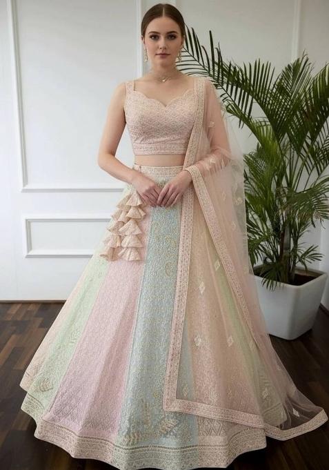 Multicolor Sequins Work Georgette Lahenga Set