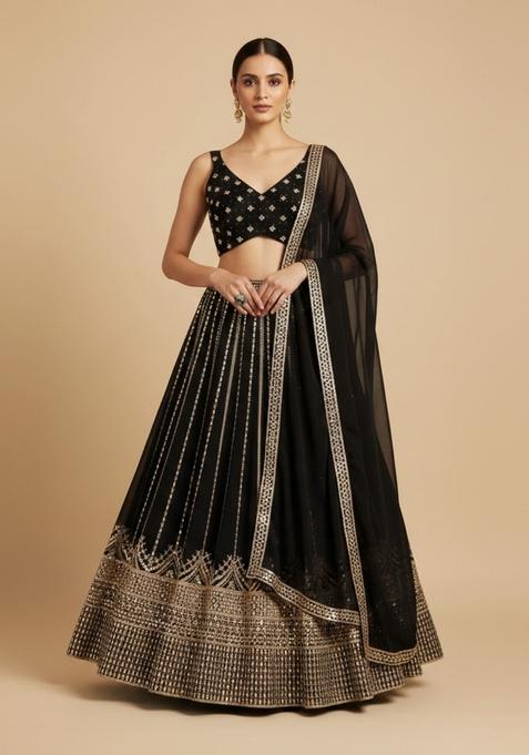 Black Sequins Work Georgette Lahenga Set