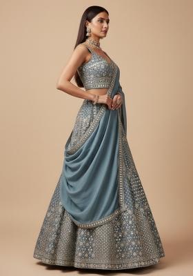 Blue Sequins Work Georgette Lahenga Set