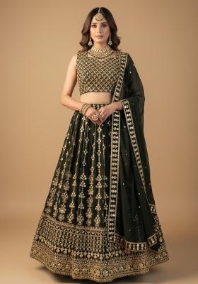 Bottel Green Sequins Work Georgette Lahenga Set